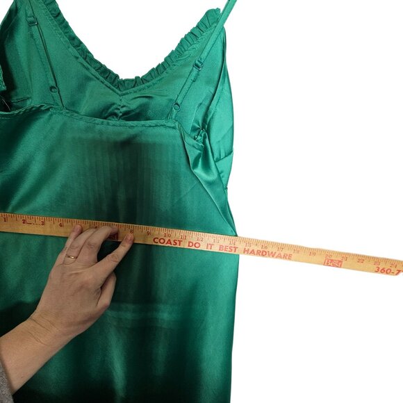 Japna XS Green Satin Slip Dress With Ruffled Details Side Slit Babydoll Side Zip - Picture 11 of 13